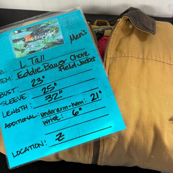 Eddie Bauer Men's Chore Coat SZ Large Tall Field Jacket Distressed Goose Down - Picture 16 of 16